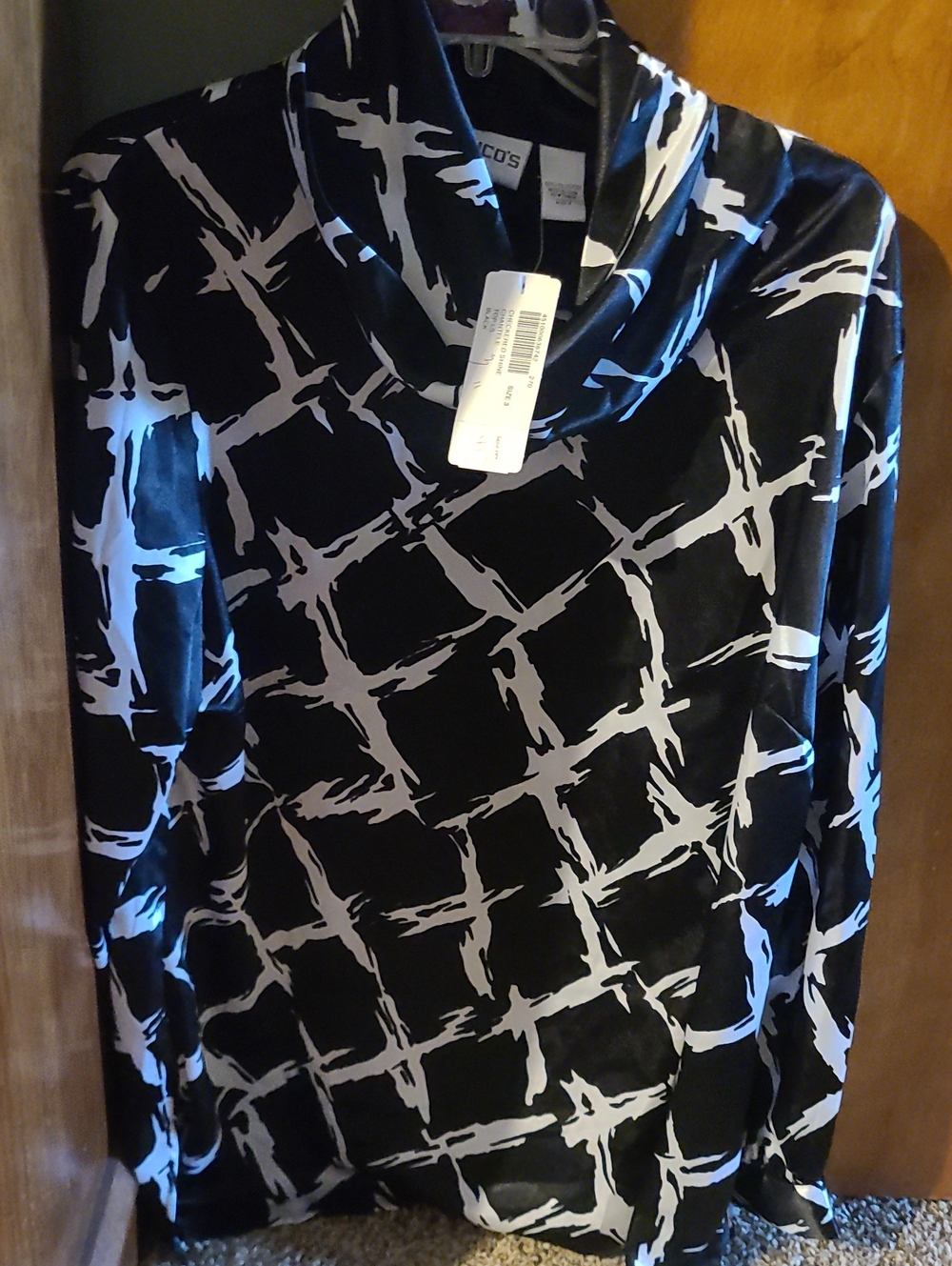 New Chico's Cowl Neck Black And White Blouse